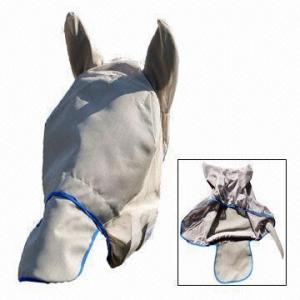 Horse Fly Mask, UV Proof Poly Mesh, Full Face with Ear Covers, Velcro Straps Open/Movable Nose Cover