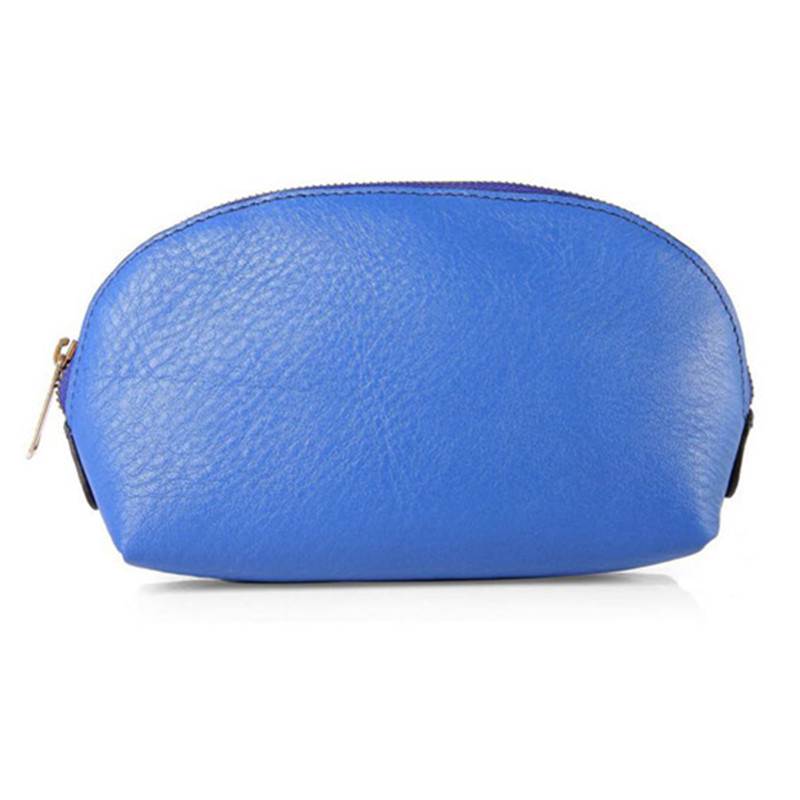 Quality blue color semi round shape pu cosmetic bag for sale