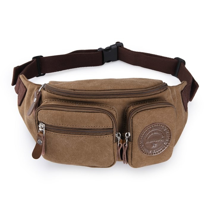 Quality Mens Three Pockets Canvas Waterproof Fanny Pack Waist Bags With Adjustable Strap for sale