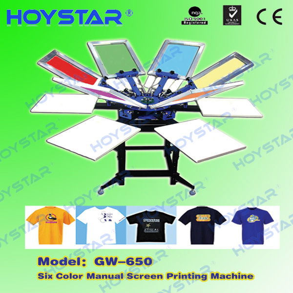 Manual 6 color 6 stations t shirt screen printing machine