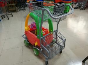 Quality Powder Coating Plastic Basket Cartoon Kids Shopping Carts with PU Wheel for sale
