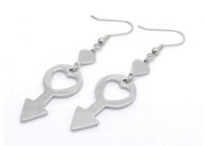 Quality Girls Stainless Steel Heart Earrings , Cute Key Charms Steel Hoop Earrings for sale