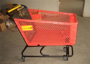 China Portable Plastic Shopping Trolley 4 Wheel Red Supermarket Shopping Basket on sale