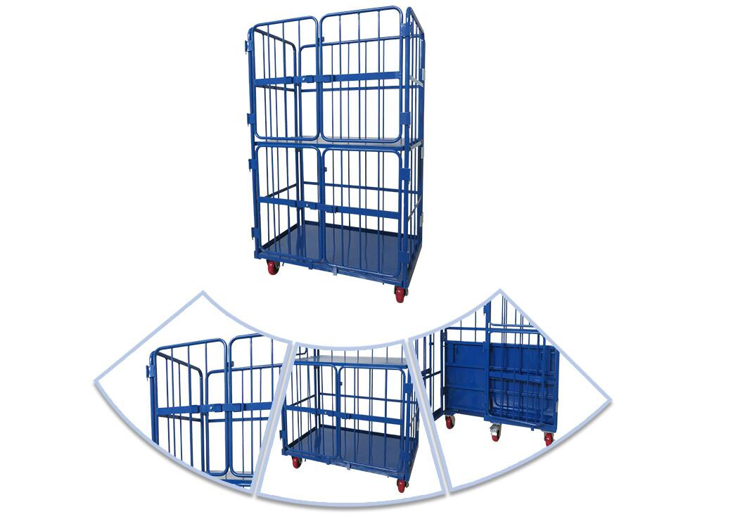 Nesting Metal Cage Trolley Colorful Powder Coating Rolling Cage Cart