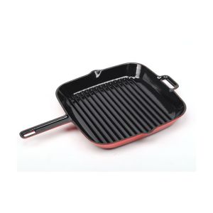 Quality Enameled Cast Iron Grill Pan With Press for sale