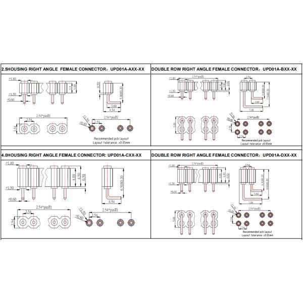 Right Angle Female Pin Connector Customized 5 Pin Pogo Connector 2.54mm Pitch