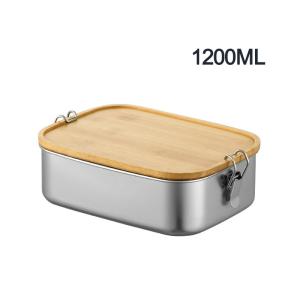Quality 1200ml Metal Bento Lunch Box Stainless Steel Bamboo Lid Double Buckle for sale