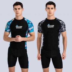 Quality Sports 2 Piece Mens Swimsuit Skin Friendly Printing Stitching Two Piece Swimsuit For Men for sale