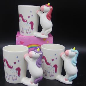 Quality Unicorn Ceramic Coffee Cups Novelty 3D Animal Handle Water Mug for sale