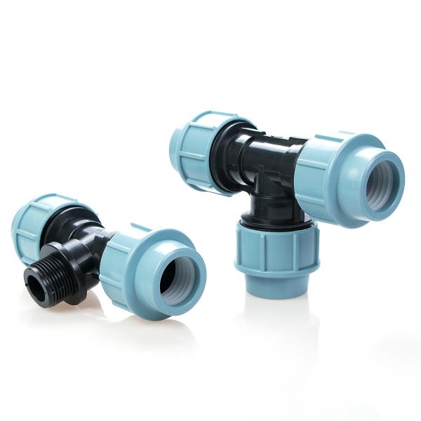 Durable PP Compression Male Tee For HDPE Pipes Water Supply And Irrigation