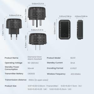 SMATRUL Wireless Doorbells Alarm 62 Chimes 350M Range EU US UK Plug 110db Door