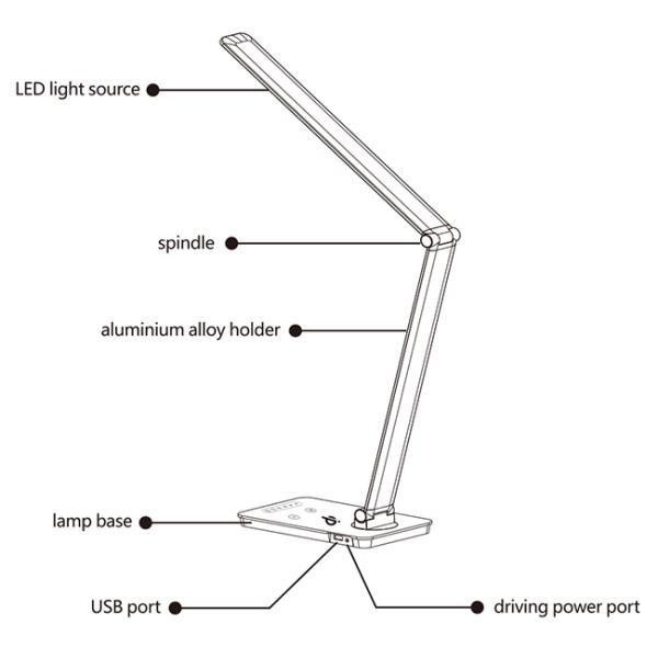 wireless charging led desk lamp kids foldable metal silver chrome table lamp