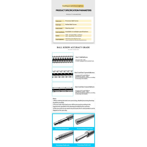 Heavy Load Rolled Ball Screw Efficient 10mm Ball Screw Food Grade Lubrication