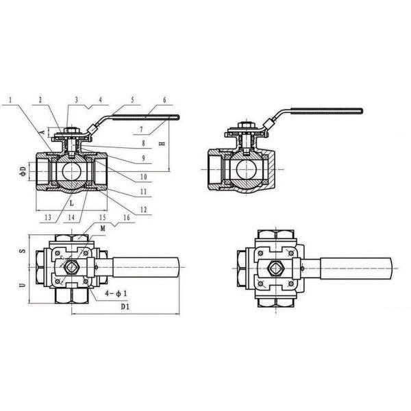CF8M BSP 3 Way Ball Valve L type Female Threaded 6.3Mpa / 1000PSI