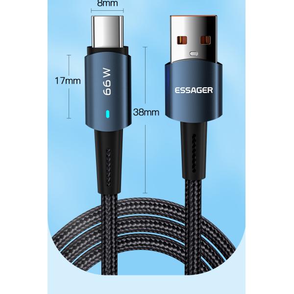 Essager Super Charger USB A To C Data Cable USB2.0 6A PD 66W