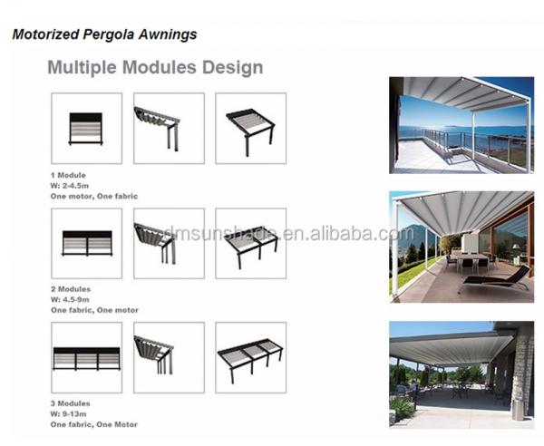 Aluminum PVC Pergola Awning Kits Sunroom Sunshade Motorised Retractable Roof