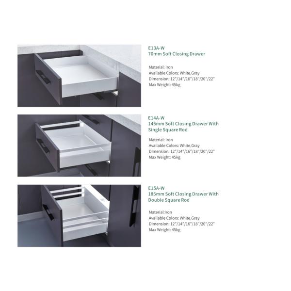 Kitchen Iron Cabinet Soft Closing Drawer with Square Rod supplier