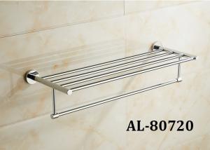 Quality Brass Sanitary Pretty Bathroom Accessories , Elegant Bathroom Sets Glass Shelf Towel Rack for sale