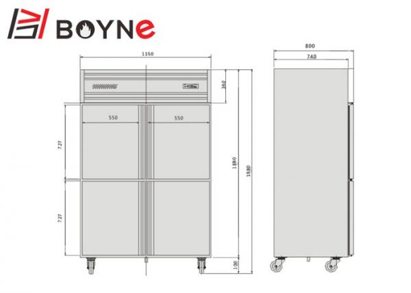 Buy 4 Door Commercial Stand Up Refrigerator , -12°C~-18°C Industrial Kitchen Refrigerator at wholesale prices