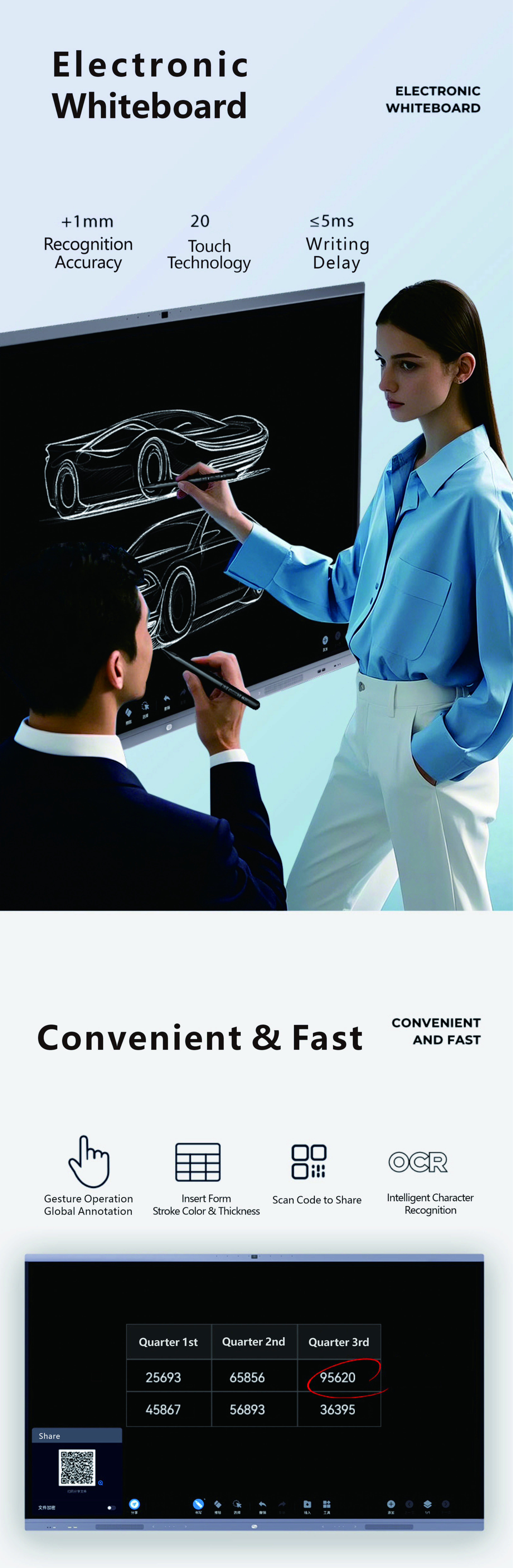 115 Inch AI LCD Display Interactive Smart Board Digital Classroom Interact Display Touch Screen Flat Panel Interactive Whiteboard Smart Board