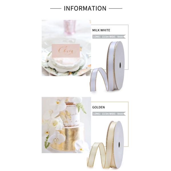 High Quality Solid Color Polyester Gold Edge 6mm Satin Ribbon Roll