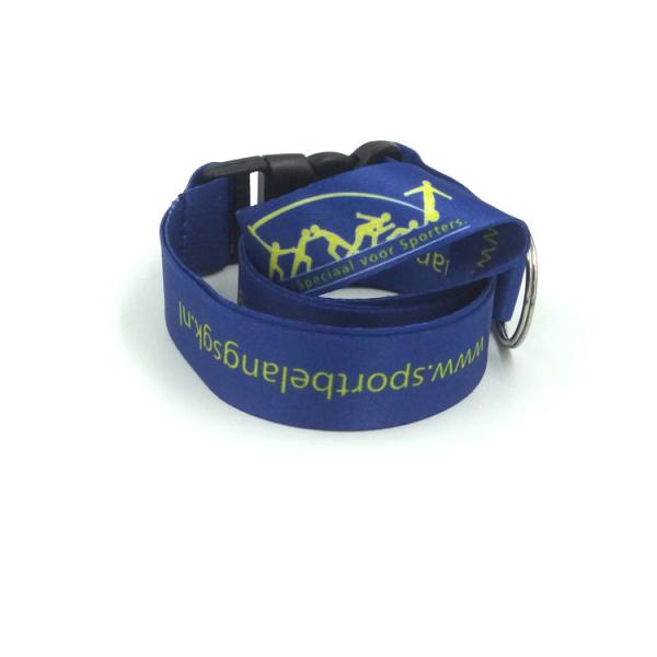 Printed Blue Full Color Lanyards , Screen Printed Lanyards With Key Ring