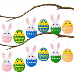 Quality 12pcs Colorful Egg Shaped EN71 Felt Easter Decorations for sale
