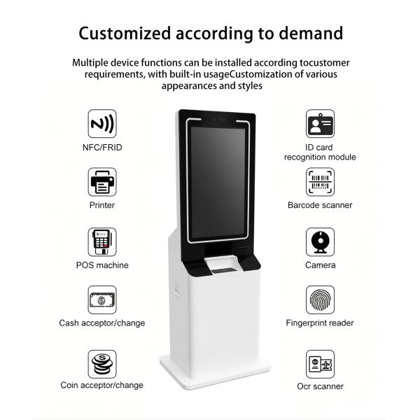 32 Inch Windows Android Floor Standing Kiosk Touch Screen Public Service Terminal with Camera ID Card Reader Printer