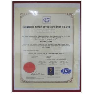 GUANGZHOU TIANXIN PHOTOELECTRIC CO., LTD Certifications