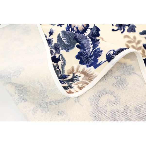 Oriental-style Blue And White Porcelain Patterns Jacquard Velvet For Sofa