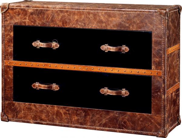 Buy Durable Vintage Leather Trunk , Leather Storage Chest Trunk Steel Drawer Hotel Usage at wholesale prices