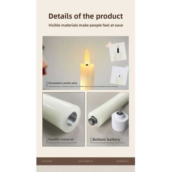 20cm Long Real Wax Electric Taper Candle with Remote Control and Flameless LED