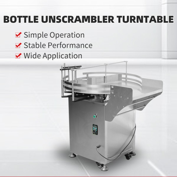 Automatic Rotary Bottle Unscrambler with Adjustable Guide Rails, Variable-Speed Operation, and Reversible Rotation