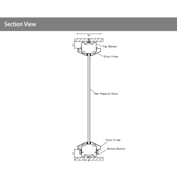 90mm Aluminum Framed Single 8mm Partition Wall Technical Specifications