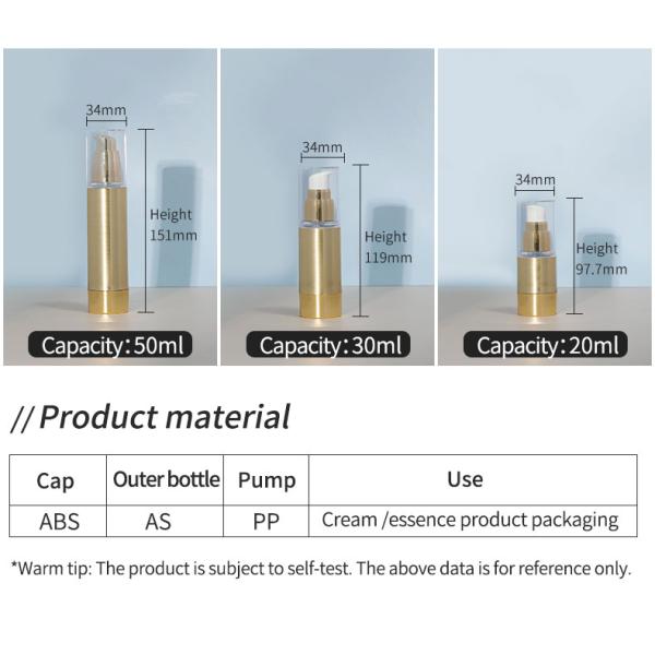 Empty Luxury Airless Pump Bottle 30ml 50ml Cream Vacuum Bottle Brushed Metal Replacement