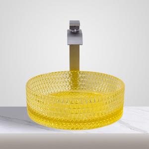 Quality Modern Cylinder Glass Washing Basin Bathroom Cabinet Sinks Transparent Yellow Color for sale