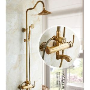 Quality Retro Bronze Carved Wall Mounted Rain Shower Faucets for sale