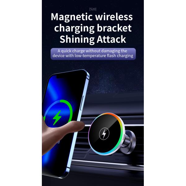 15W Convenient Car Wireless Charging Car Phone Mount With Ambient Light