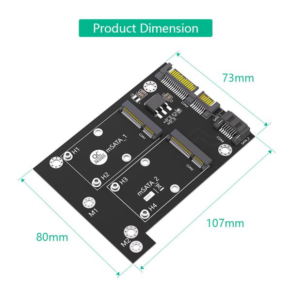 Dual SATA3 Converter Adapter Card for Full Size mSATA SSD Support 50.95*30mm in Black