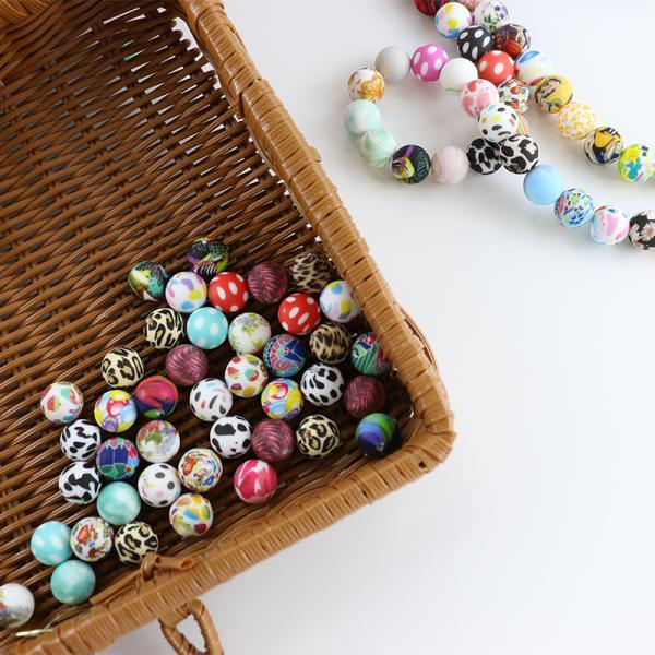 Round Printing Silicone Teething Bead BPA Free With 12mm 15mm Size