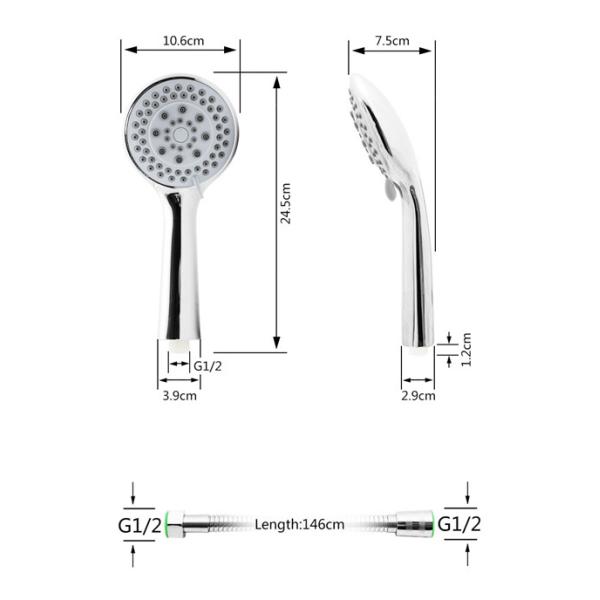 5 Functional Modes Rainfall Shower Head With Handheld Shower Hose Length 146cm