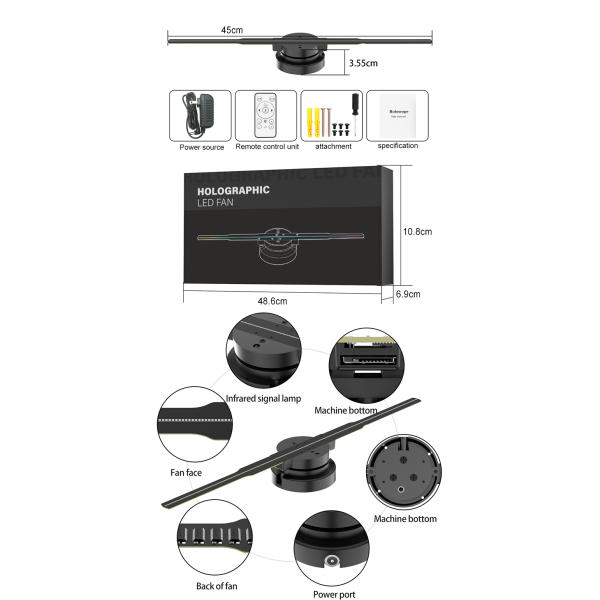 Indoor 3D Advertising Holographic Led Fan 45 cm Led Light Display with Cloud Control