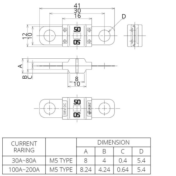M5 Bolt Down Fuses 58V Automotive 100 Amp Slow Blow Fuse Halogen Free