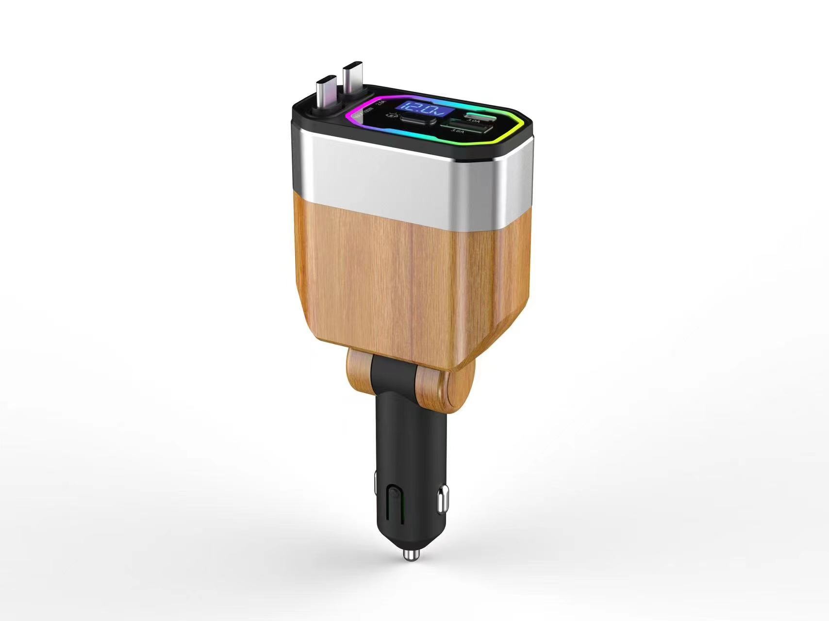 DC12V - 24V Max 5.0A Super Fast Car Charger With Stretchable Cables For Digital Device
