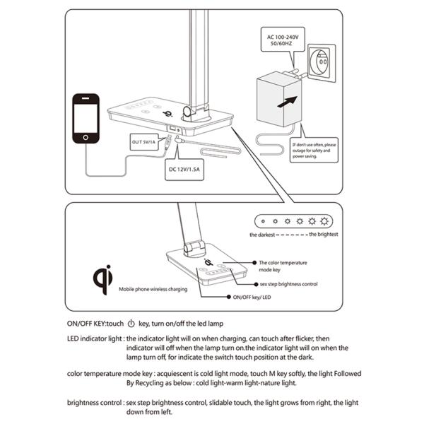 wireless charging led desk lamp kids foldable metal silver chrome table lamp