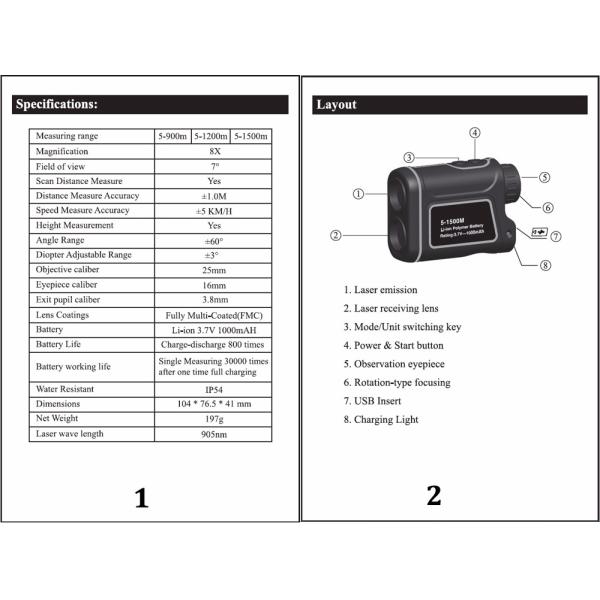 1500MOutdoor Laser Distance Meter Telescope Digital Monocular Rangefinder High-precision Range Finder Distance for Golf