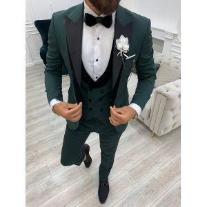 Quality Infinite Green Slim Fit Velvet Mens Peak Lapel Tuxedo for sale