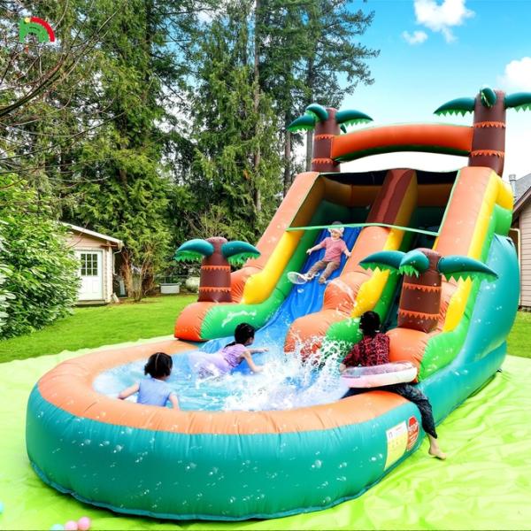 Commercial Dry and Wet Water Slide Inflatable Tropical Fiesta Breeze Kids Inflatable Water Slide with Pool