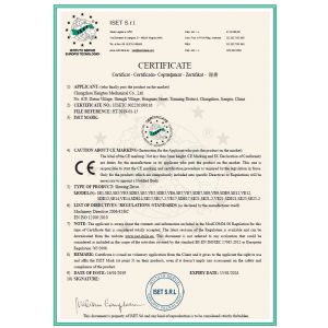 Changzhou Hangtuo Mechanical Co., Ltd Certifications