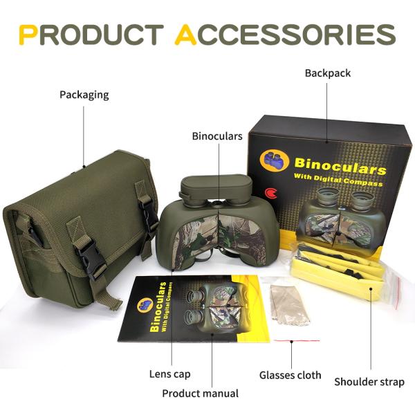 7x50 Military NightVision Waterproof Rangefinder Binoculars Telescopio With Compass